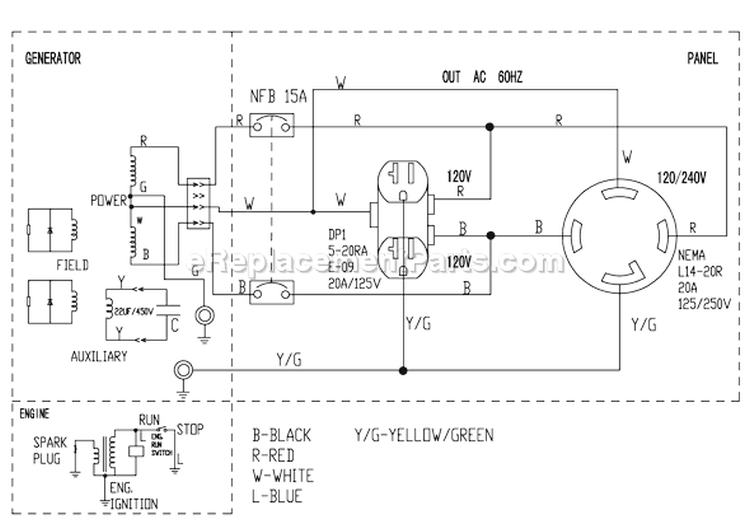 Page D Diagram and Parts List for 030372-0  Briggs and Stratton Generator